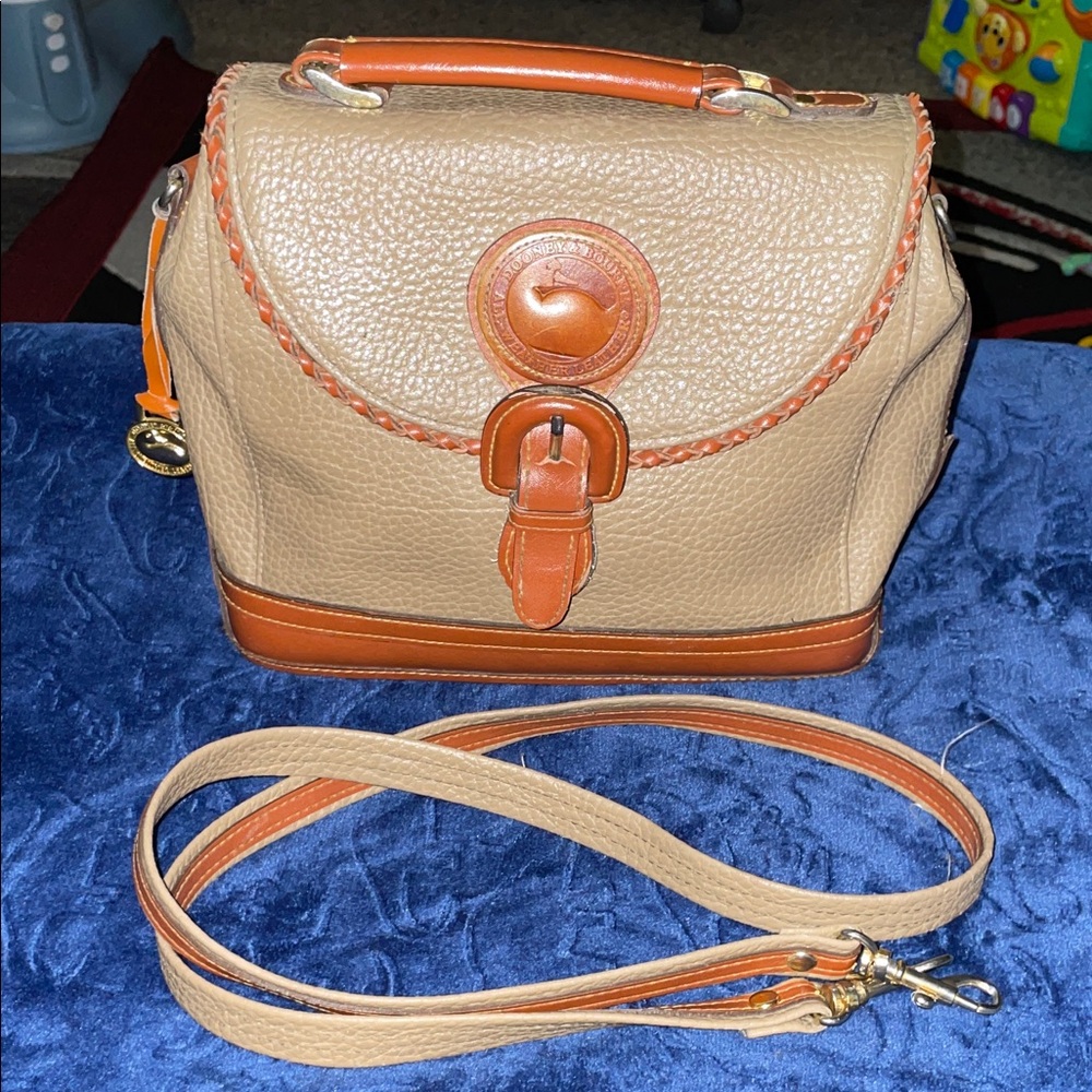 Dooney & Bourke Vintage 1980’s All Weather Leather Tan and Brown Leather Handbag